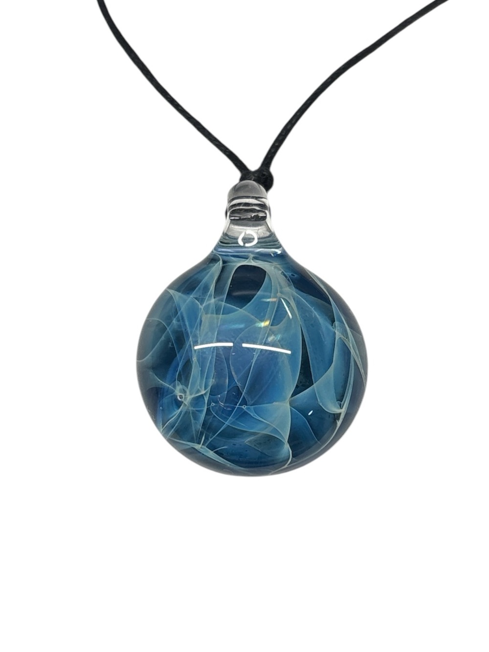 Handblown Glass Art Pendant Necklace – Silver Smoke